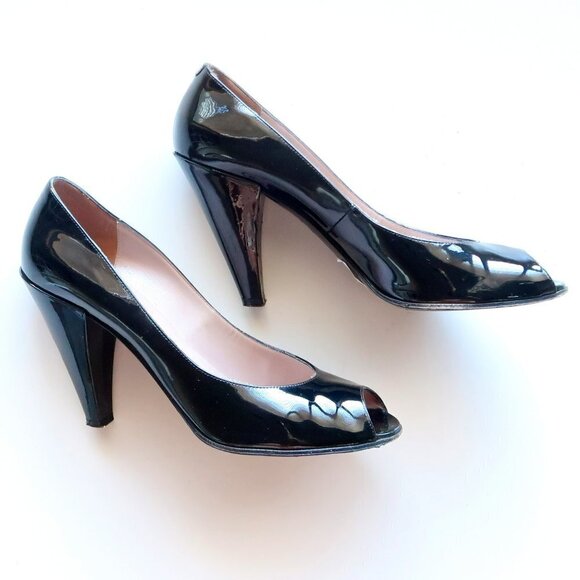 Marc Jacobs Black Patent Leather Peep Toe Heels / Pumps / Formal Dressy Shoes - Picture 14 of 16